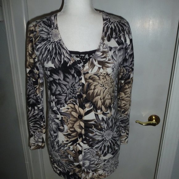Isaac Mizrahi Live! Women's floral Print button-front  Sweater / Cardigan XXS - Picture 3 of 9